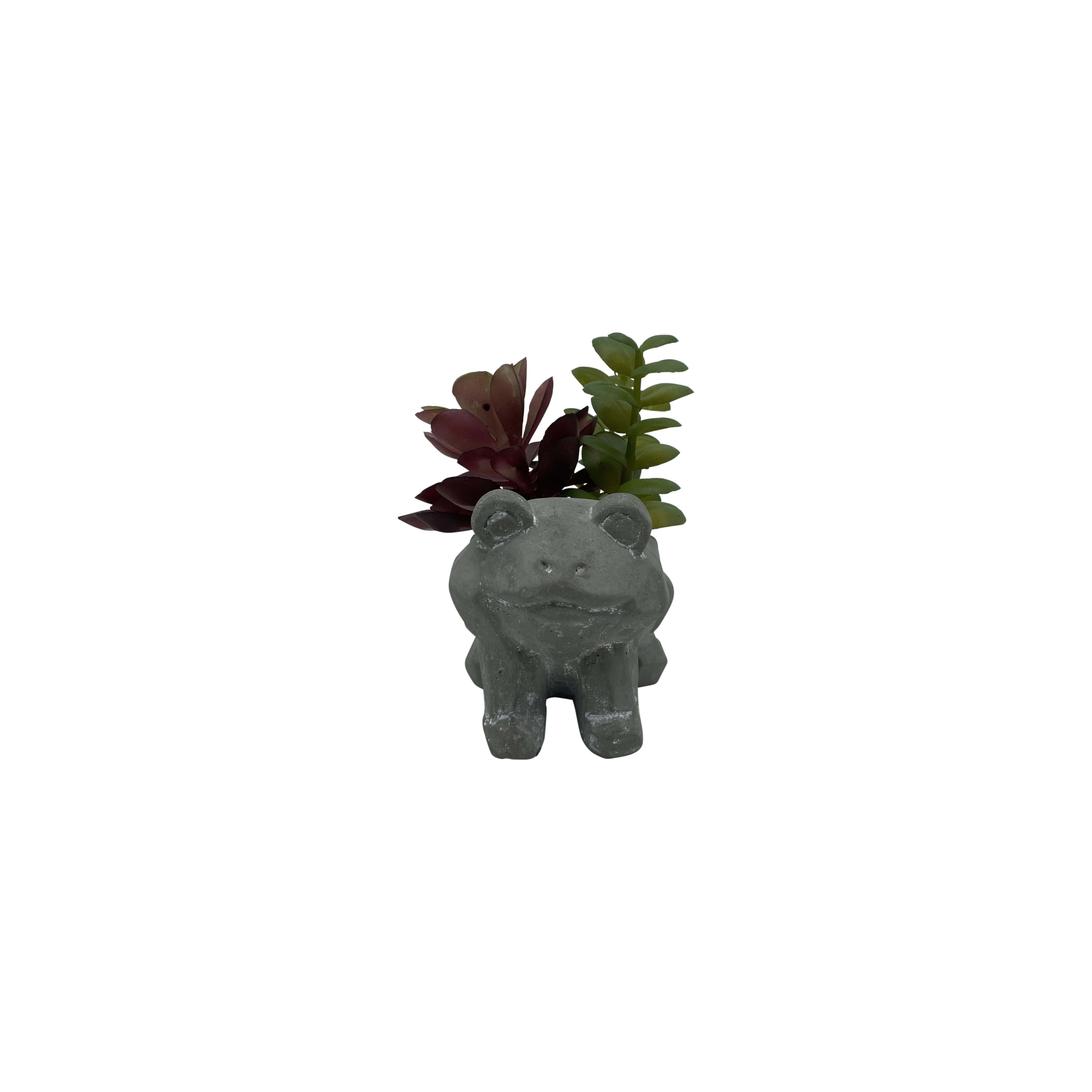 Frog Flower Pot with Plastic Succulents 10x7.5x8.5cm