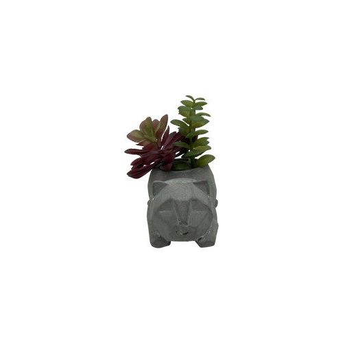 Cat Flower Pot with Plastic Succulent 12.5x7.5x6cm
