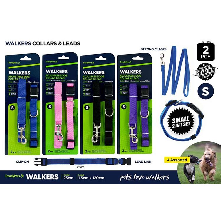 Walkers Adjustable Dog Collar & Lead - Small