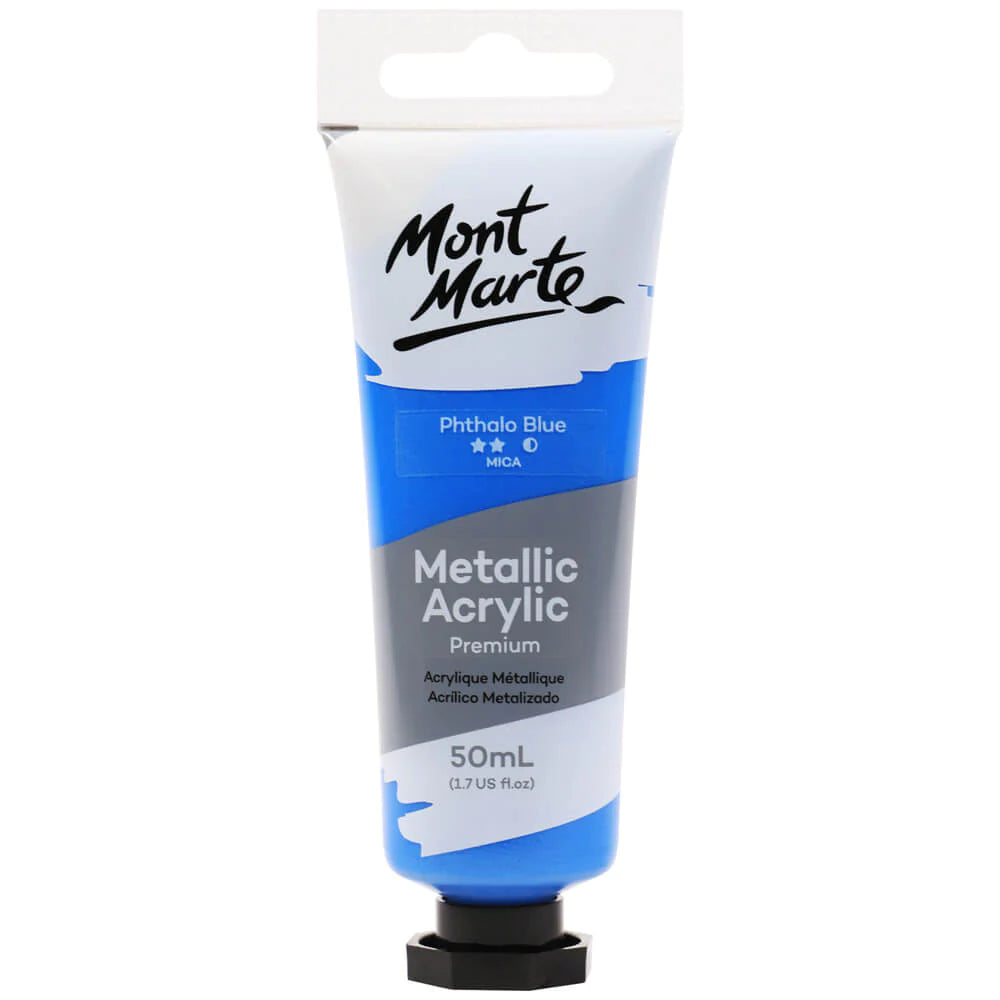 Mont Marte Metallic Acrylic Paint - Phthalo Blue - Dollars and Sense