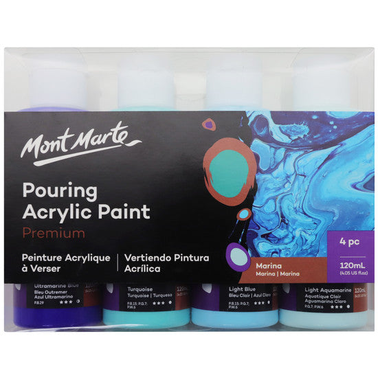 Mont Marte Premium Pouring Acrylic Paint Set 120ml Marina 4pc - Dollars and Sense