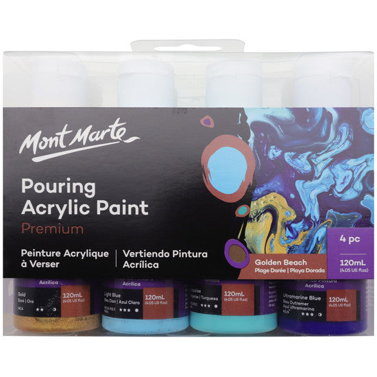 Mont Marte Premium Pouring Acrylic Paint Set 120ml Golden Beach 4pc - Dollars and Sense