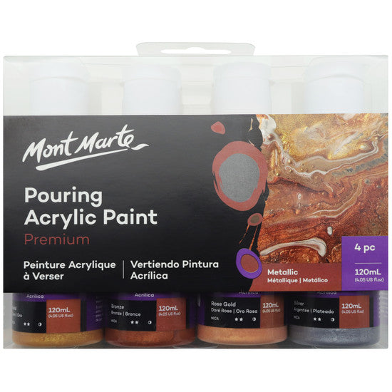 Mont Marte Premium Pouring Acrylic Paint Set 120ml Metallic 4pc - Dollars and Sense