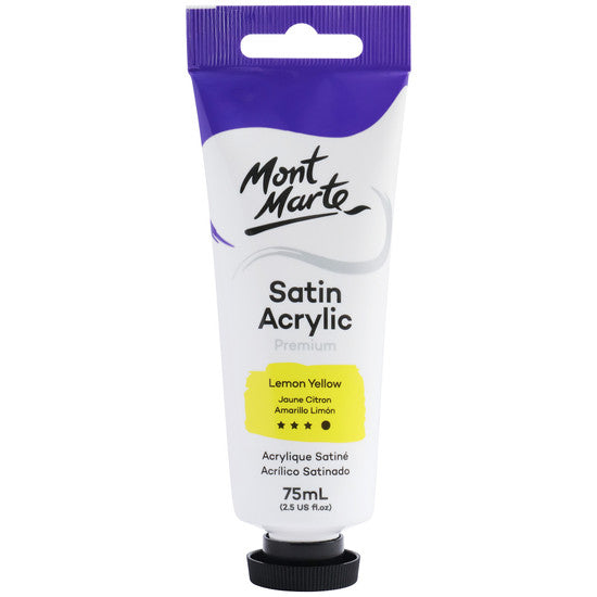 Mont Marte Satin Acrylic Paint Lemon Yellow 75ml - Dollars and Sense