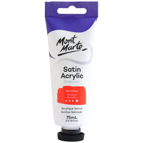 Mont Marte Satin Acrylic Paint Vermilion 75ml - Dollars and Sense
