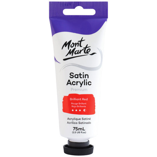 Mont Marte Satin Acrylic Paint Brilliant Red 75ml - Dollars and Sense