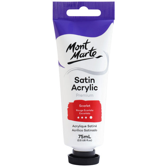 Mont Marte Satin Acrylic Paint Scarlet 75ml - Dollars and Sense