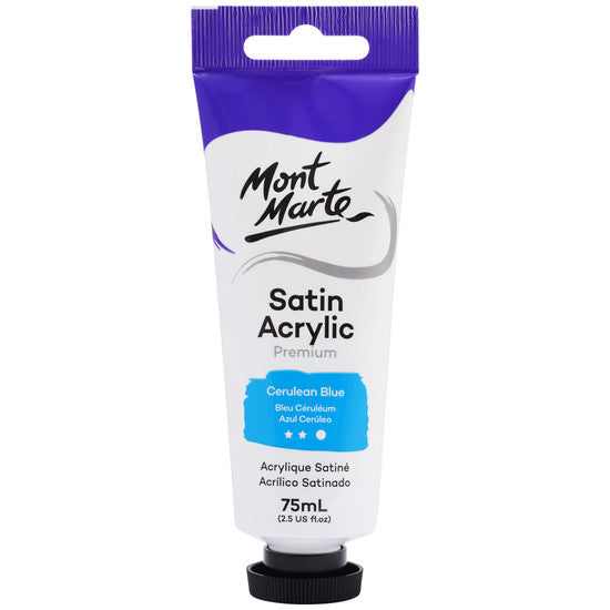 Mont Marte Satin Acrylic Paint Cerulean Blue 75ml - Dollars and Sense