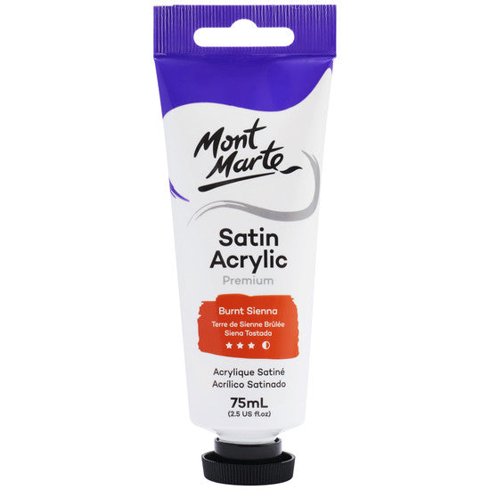 Mont Marte Satin Acrylic Paint Burnt Sienna 75ml - Dollars and Sense