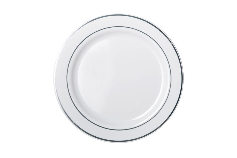 Deluxe Plate Silver Rim 26cm 6pk