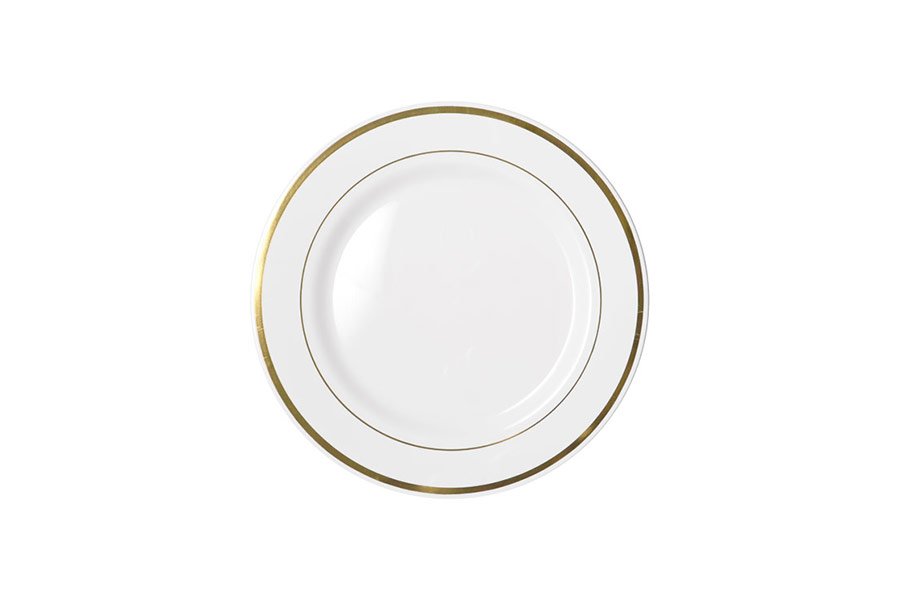 190mm Heavy Duty White Lunch Plate With Gold Lining Pk6