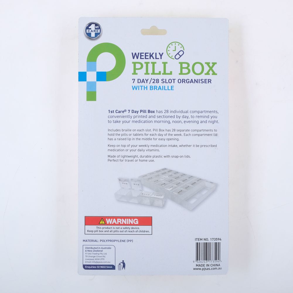 1st Care 7 Day Pill Box - Clip Strip - Dollars and Sense