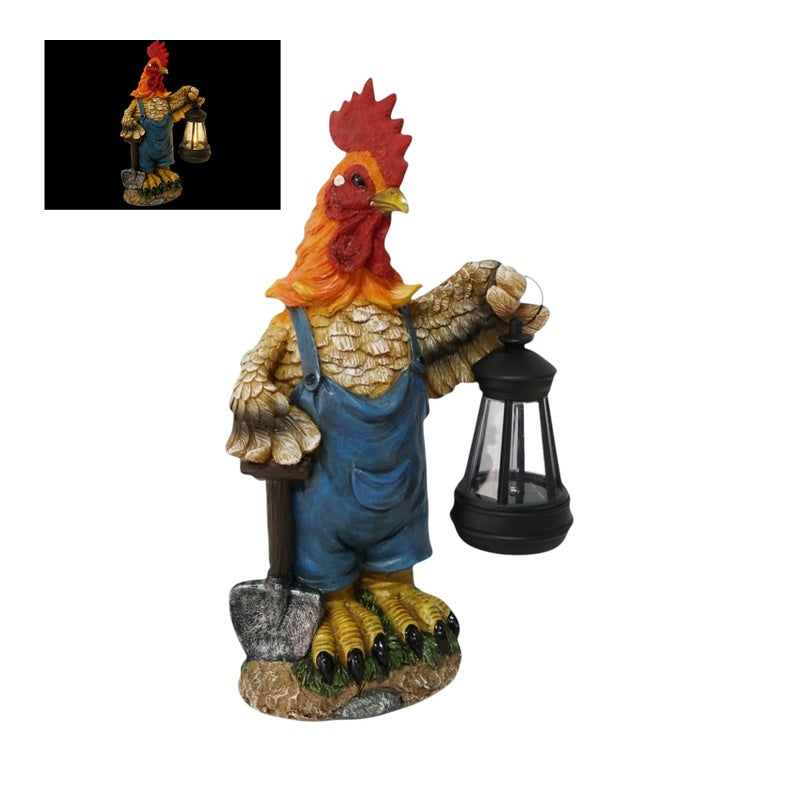 27cm Country Rooster w/Solar Lantern SKU ROOCOSOL - Dollars and Sense