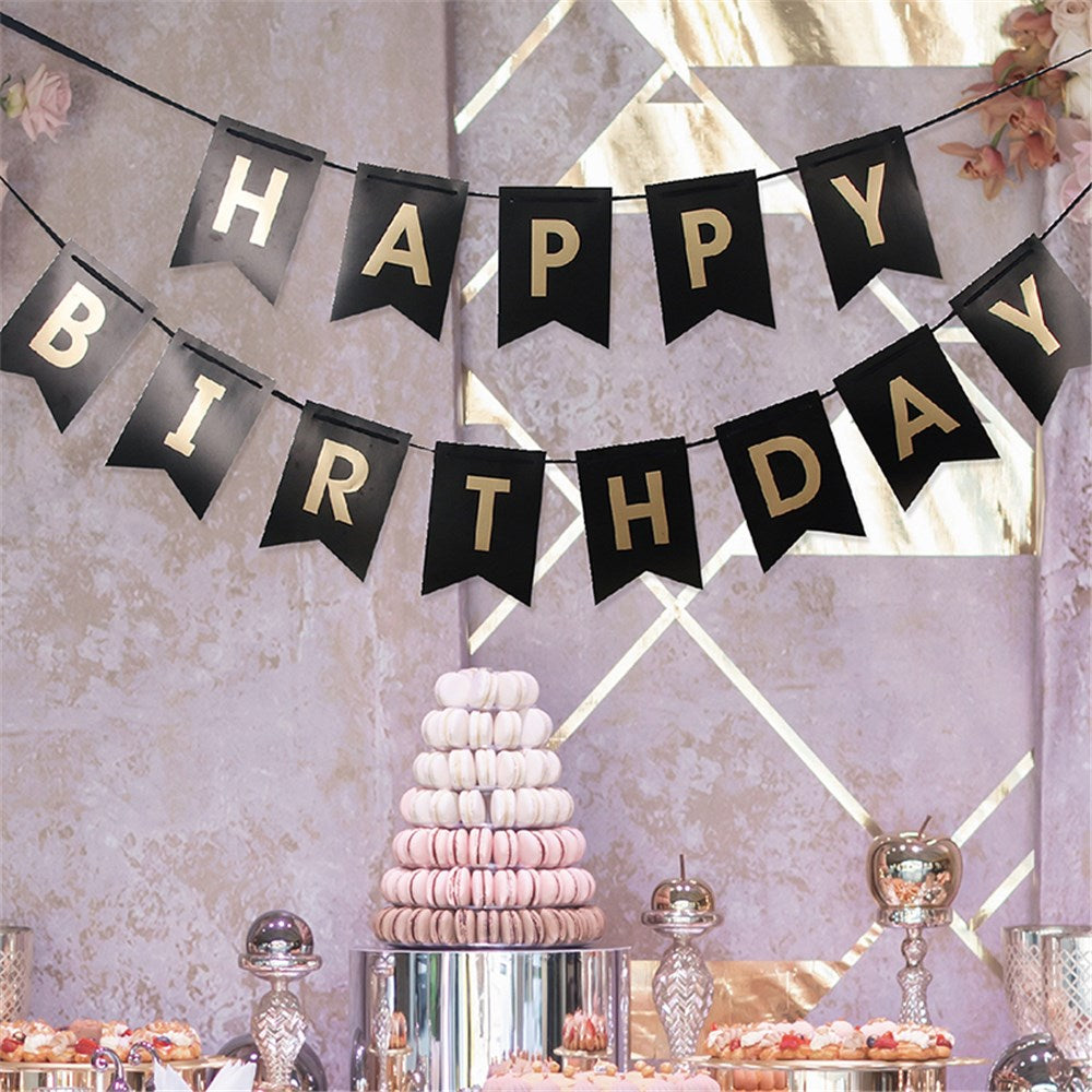Happy Birthday Bunting - Black & Gold