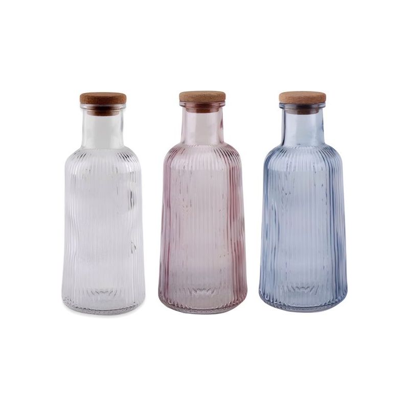 Glass Bottle With Cork Lid - Ribbed - Dollars and Sense