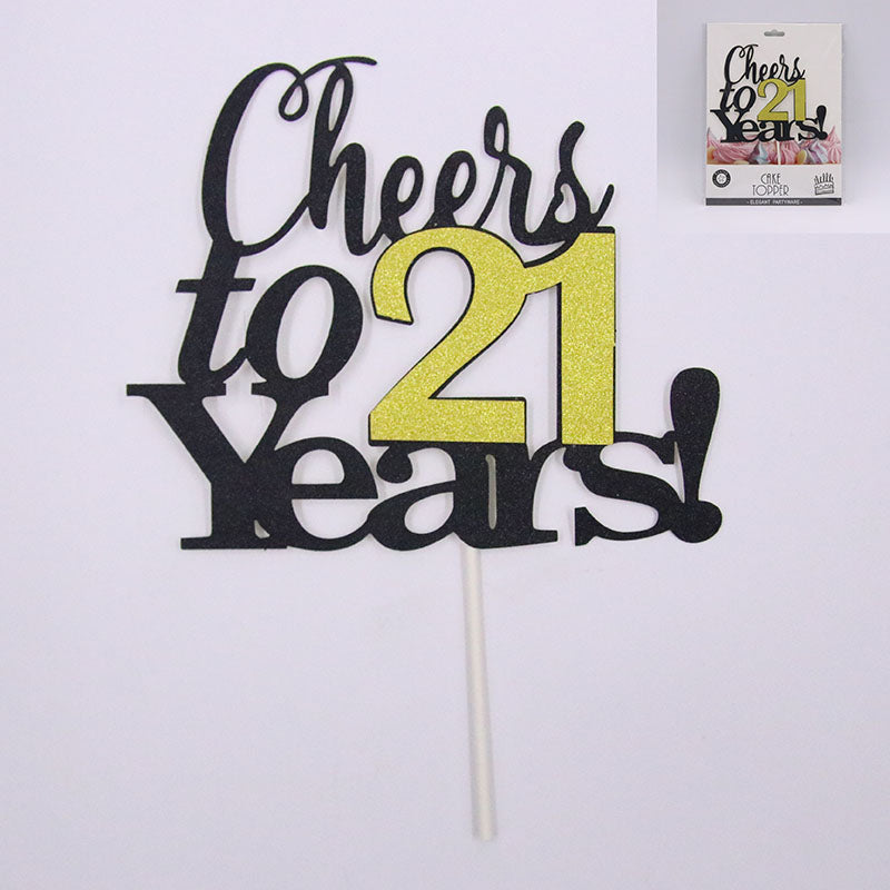 Cake Topper - Cheers To 21 Years - Dollars and Sense