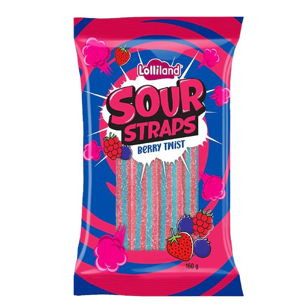Sour Straps Berry Twist 160g x 12 - Dollars and Sense