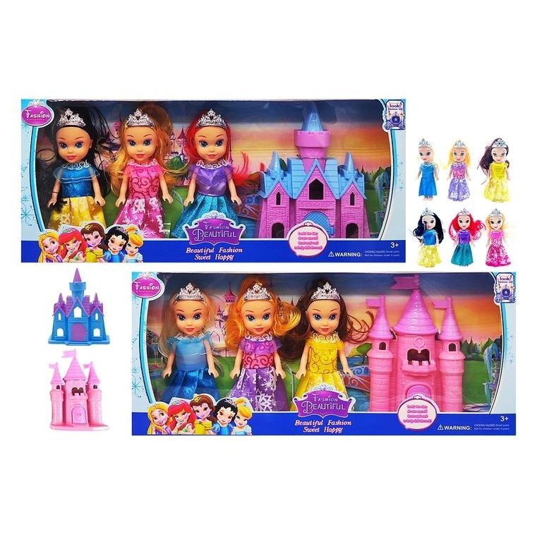 4pc Small Princess Doll w/Castle 2Astd - Dollars and Sense