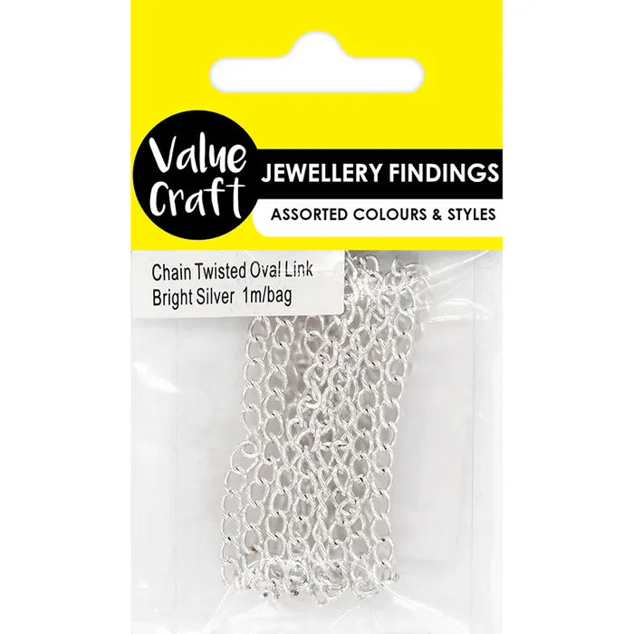 Jewellery Findings Chain Oval Link - Bright Silver - Dollars and Sense