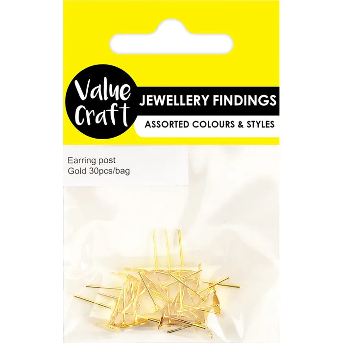 Jewellery Findings Earring Posts with Hole - Gold - Dollars and Sense