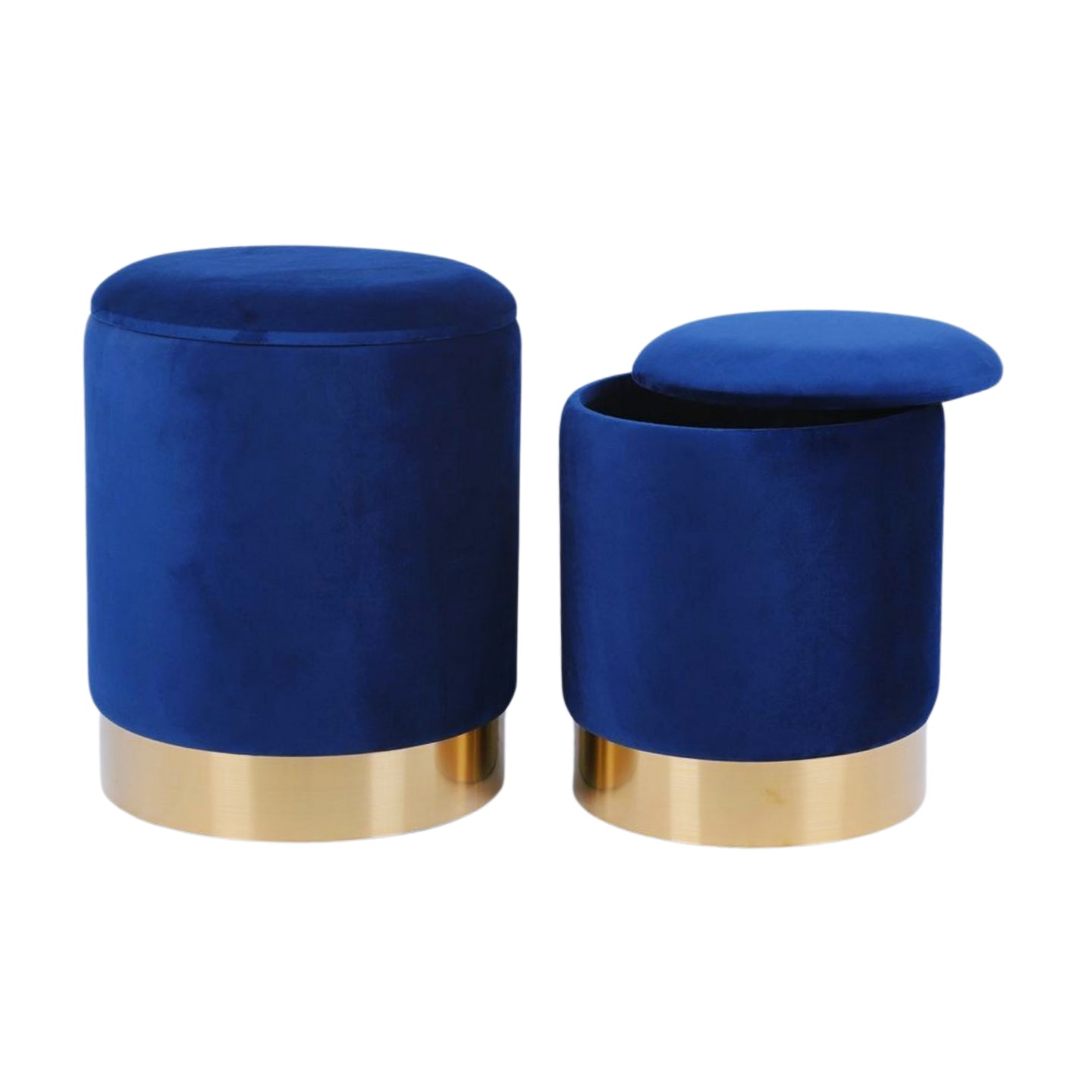 Dark Blue Velvet Storage Ottoman - Dollars and Sense
