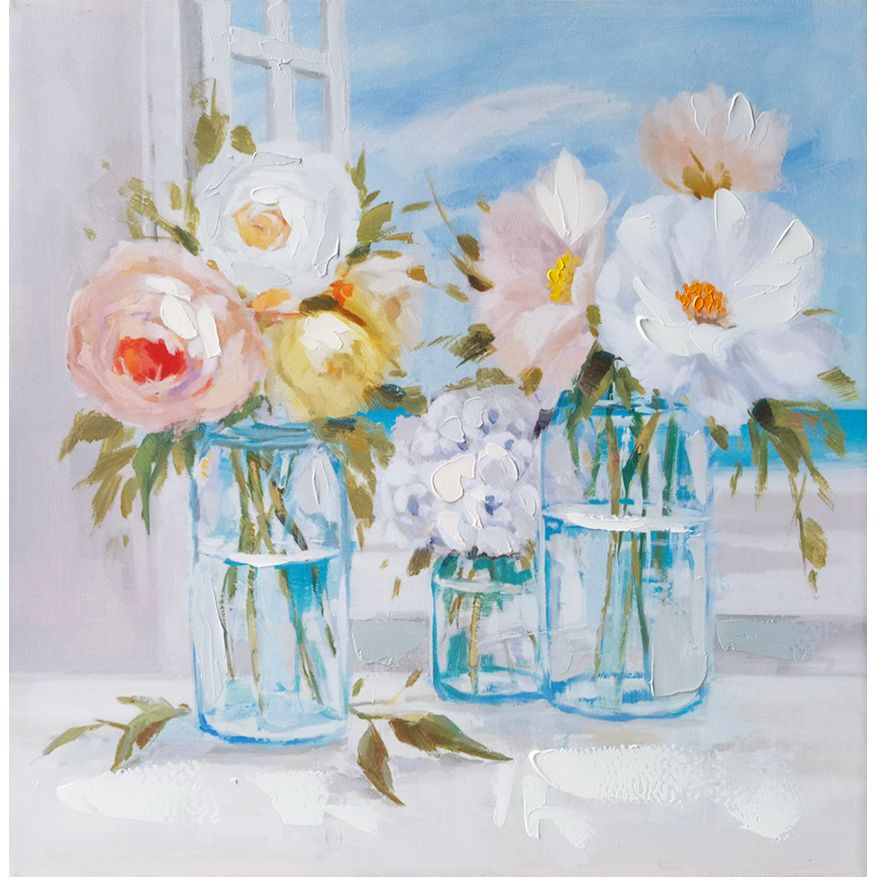 80 x 80 x 2.5 cm Bouquet in Vase Hand-Painted Wall Art