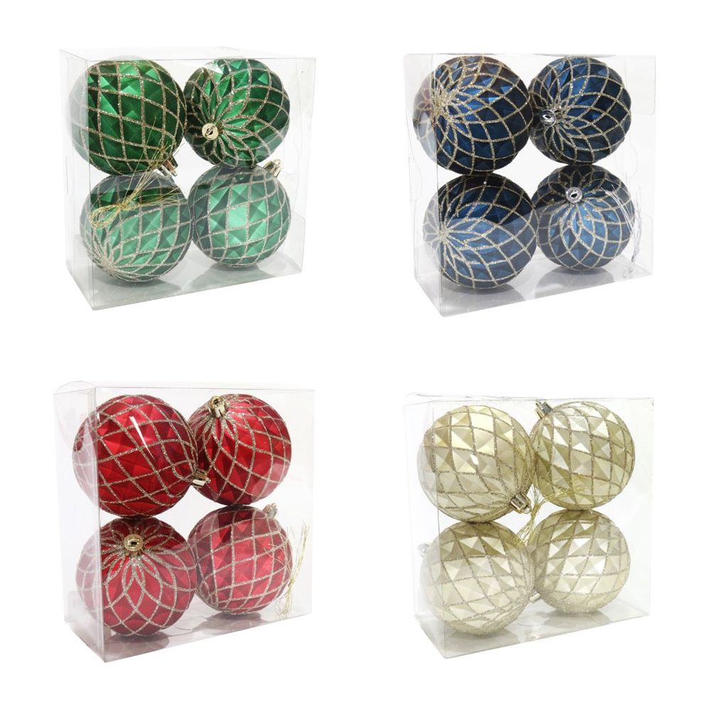 Bauble Diamond Edge 80mm 4pk Default Title