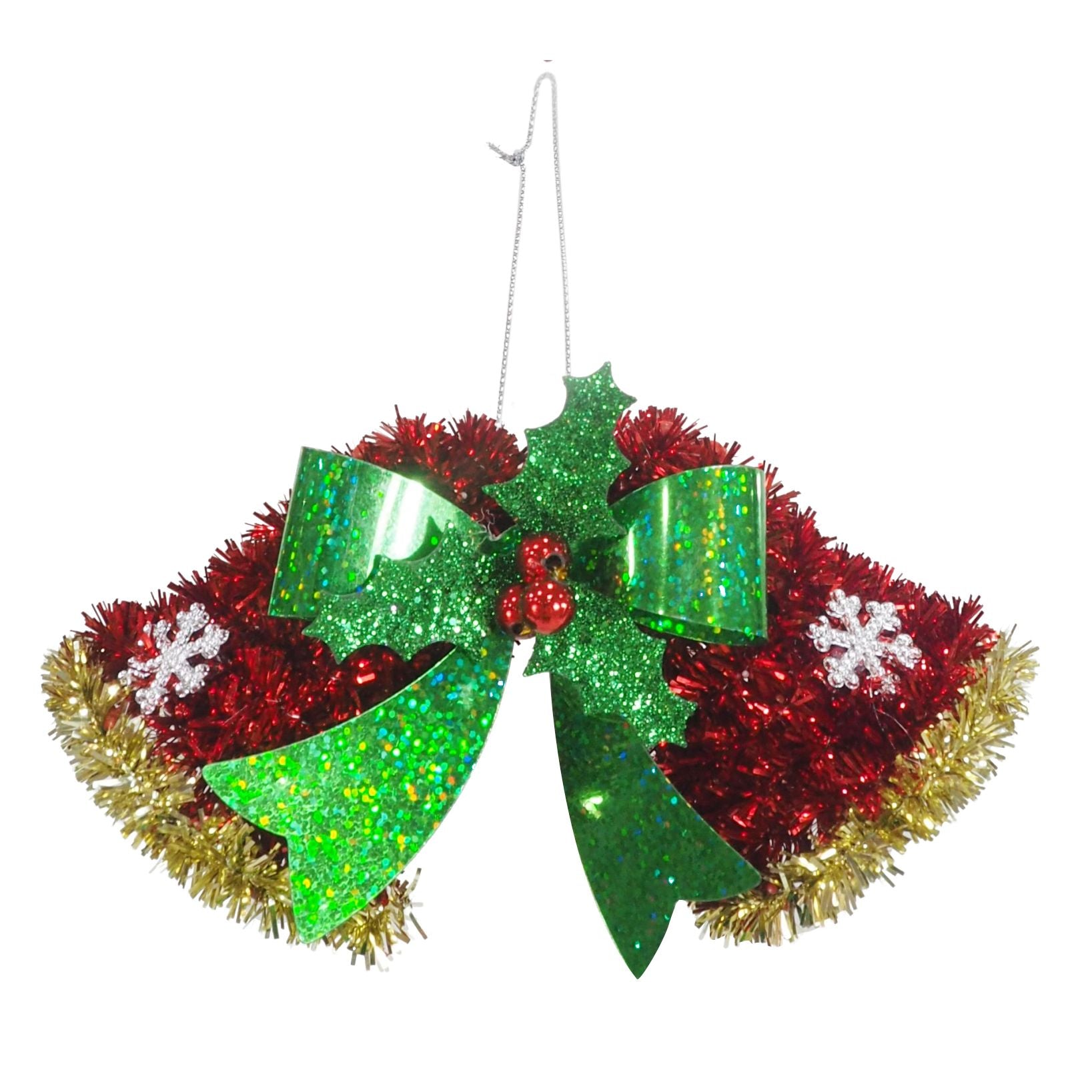 Tinsel Hanging Twin Bells Asst