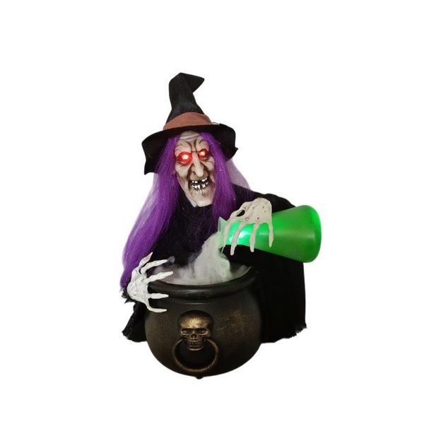 Animated Potion-Pouring Witch Halloween Decoration 40cm