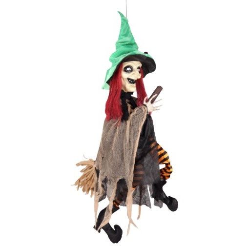 Animated Witch on Broomstick Halloween Decoration 90cm