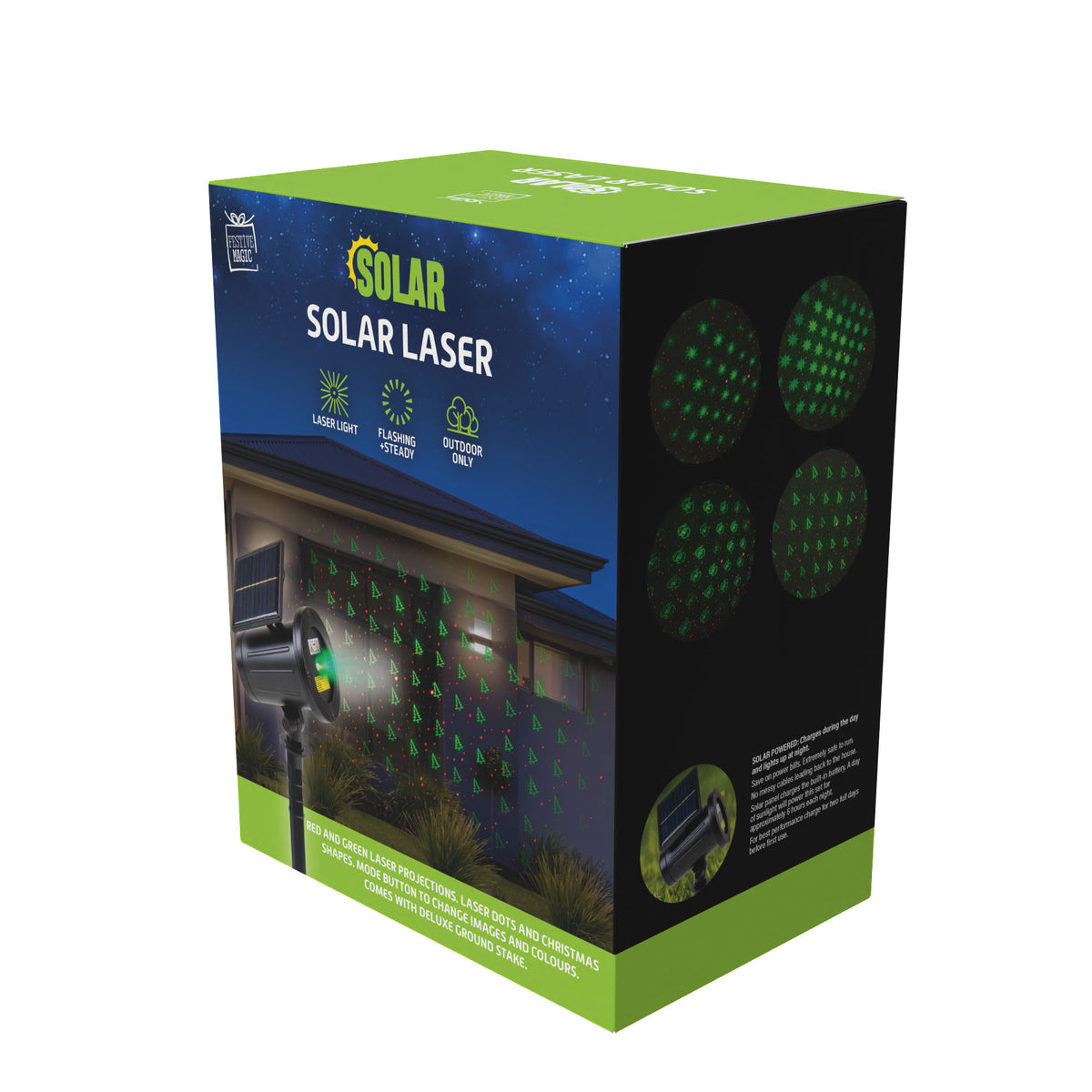 Solar Laser Projector with Red and Green Dots and Icons - Dollars and Sense