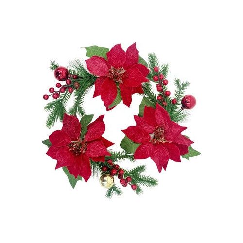 Xmas Faux Velvet Poinsettia Pinecone Berry Wreath 35Cm Default Title