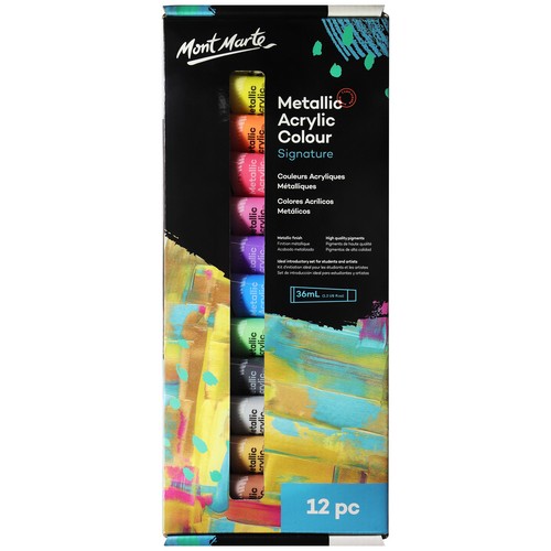 Mont Marte Metallic Acrylic Colour Signature 36ml 12pc - Dollars and Sense