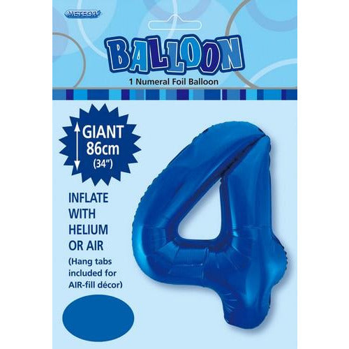 Number 4 Foil Balloon - Royal Blue
