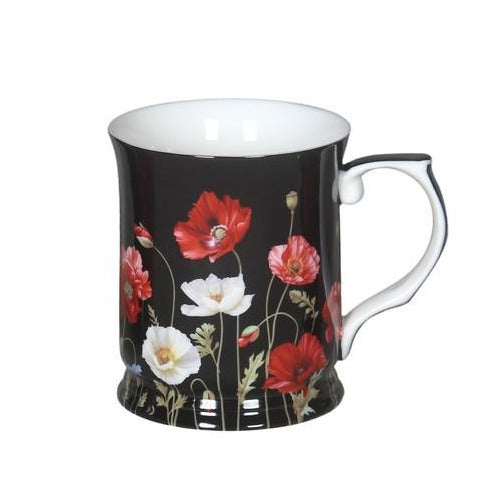 Poppies On Black Fine Bone China Mug - Gift Box 415ml - Dollars and Sense