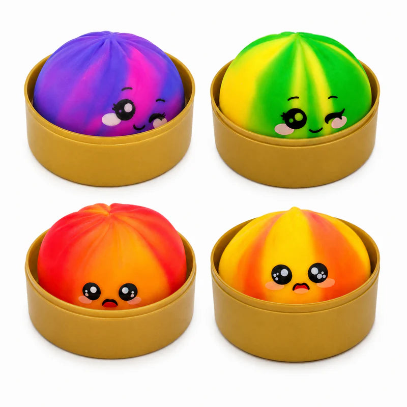 Rainbow Bun Squish With Emoji In Steamer Squishy Toy Mixed Colour 9cm from Dollars and Sense