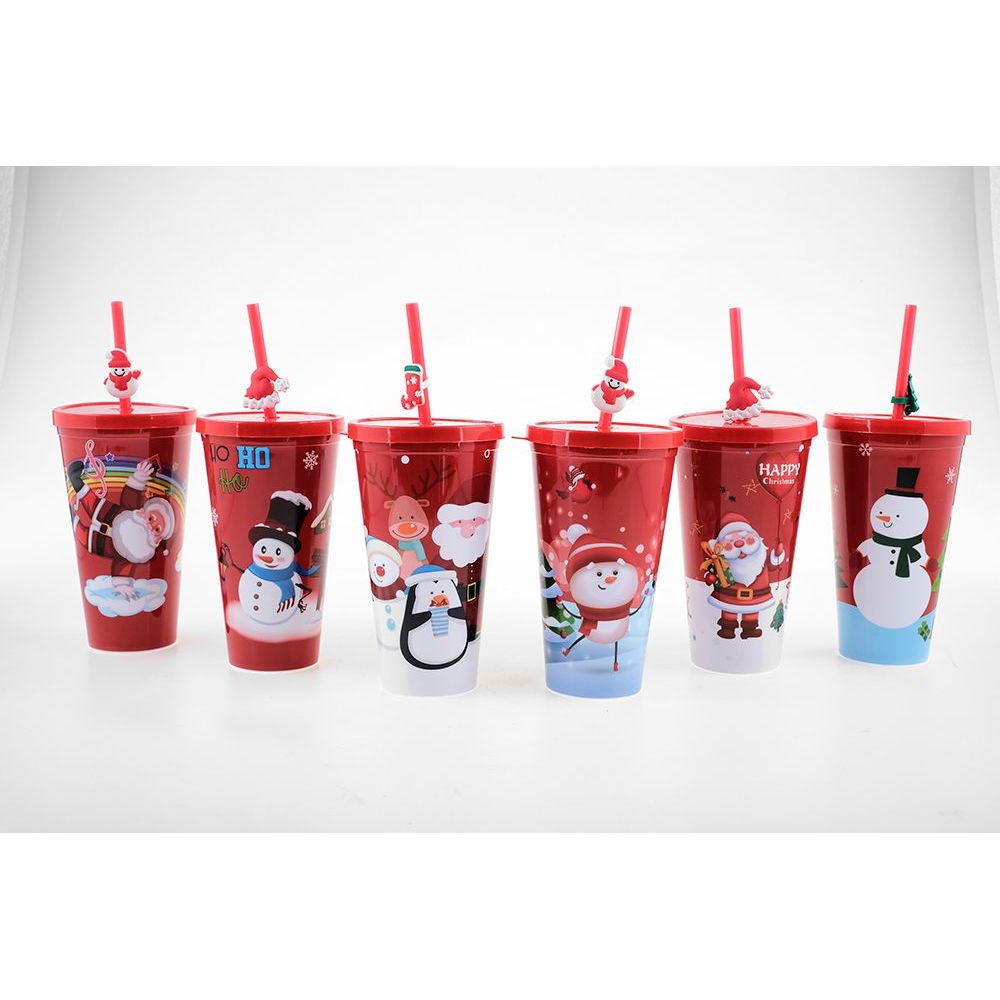 Christmas Cup with Straw & Lid - Plastic - Dollars and Sense