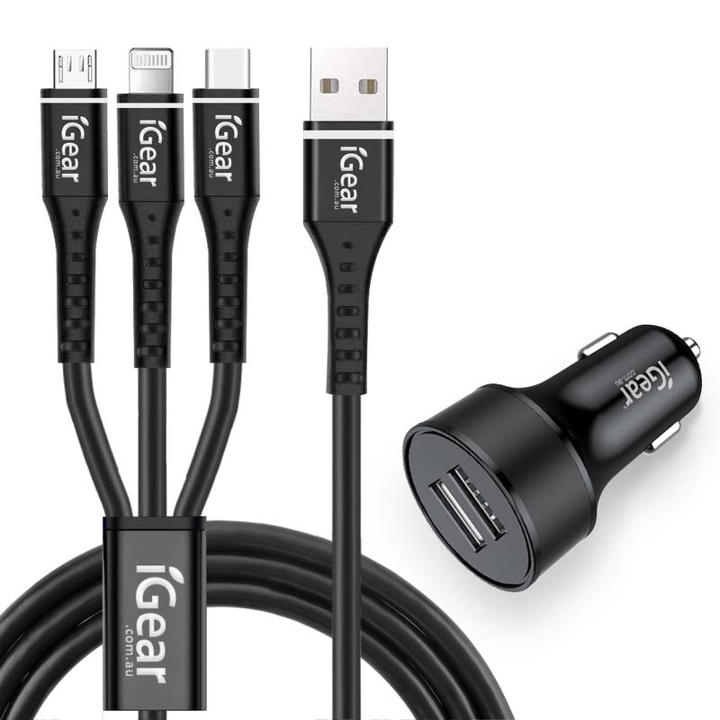 Car Charger 3 in 1 Charging Cable - Black - Dollars and Sense