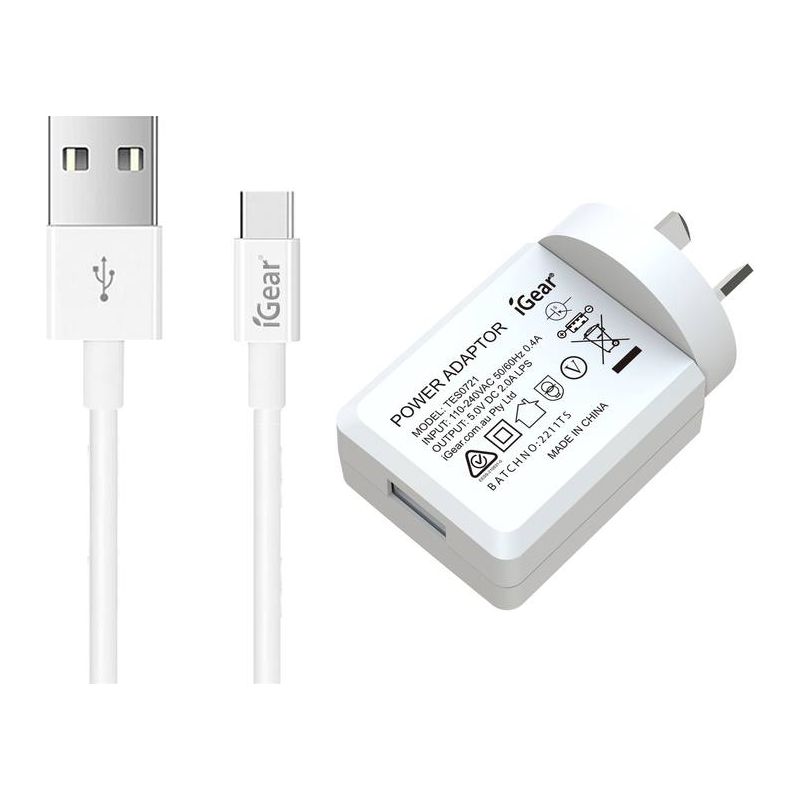 240V Charger with Type C USB Charging Cable - White - Dollars and Sense
