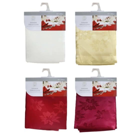 Christmas Damask Tablecloth - Poinsettia Design - Dollars and Sense