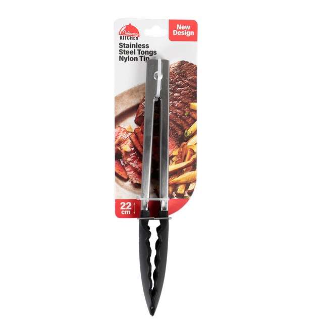 Tongs Stainless Steel - Black Head - Dollars and Sense