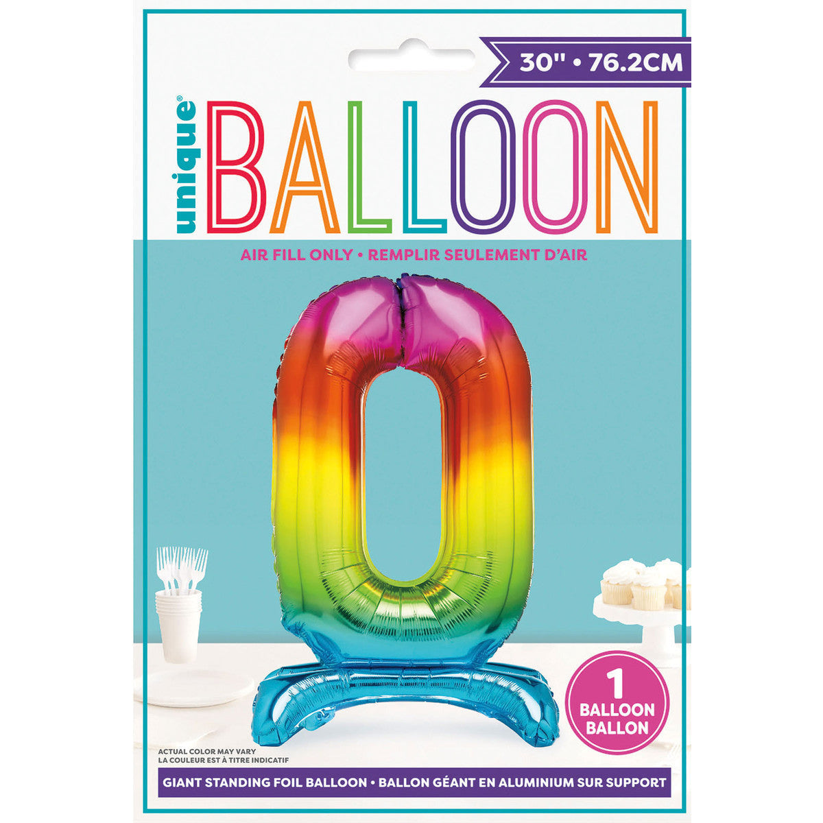 Number 0 Rainbow Foil Standing Balloon - Dollars and Sense