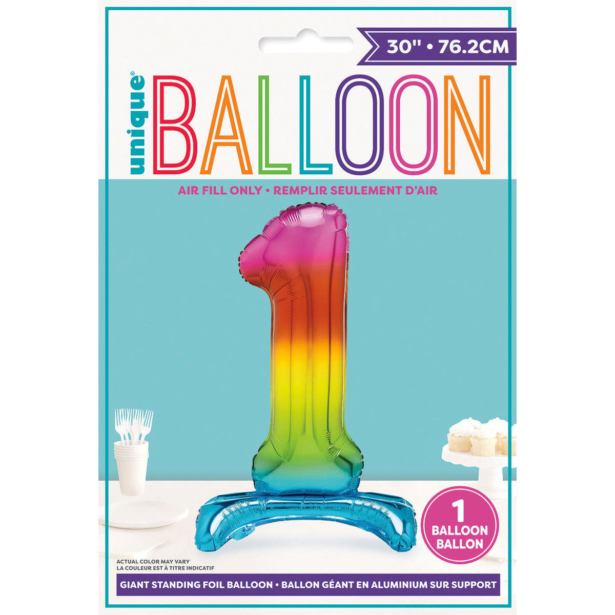 Number 1 Rainbow Foil Standing Balloon - Dollars and Sense
