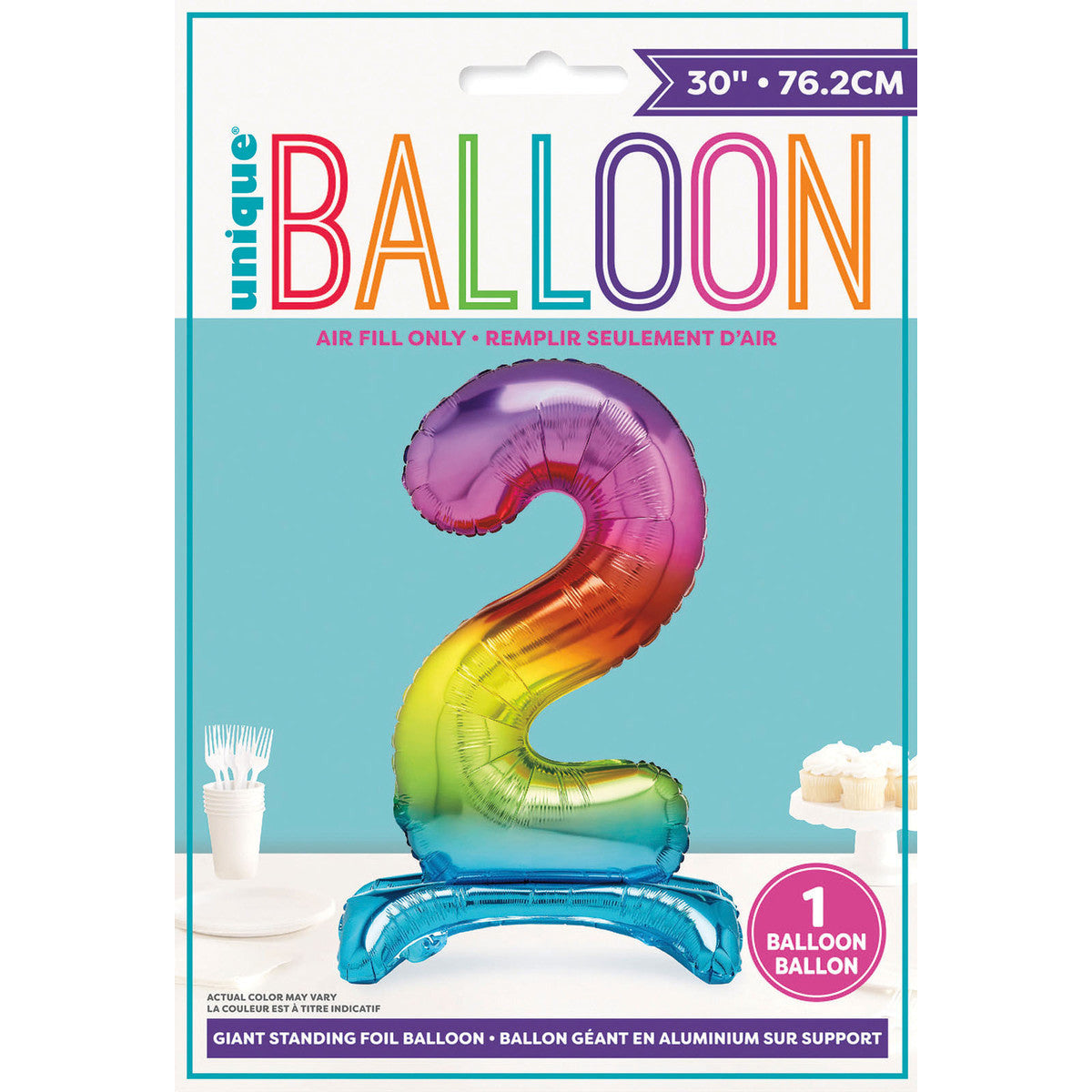 Number 2 Rainbow Foil Standing Balloon - Dollars and Sense