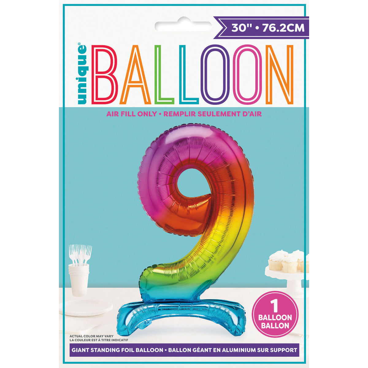Number 9 Rainbow Foil Standing Balloon - Dollars and Sense