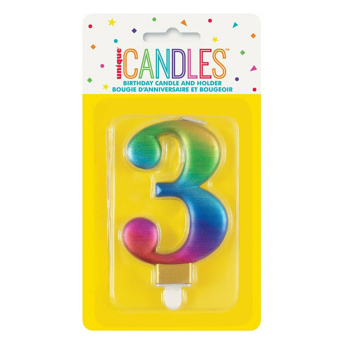 Number 3 Metal Rainbow Birthday Candle - Dollars and Sense
