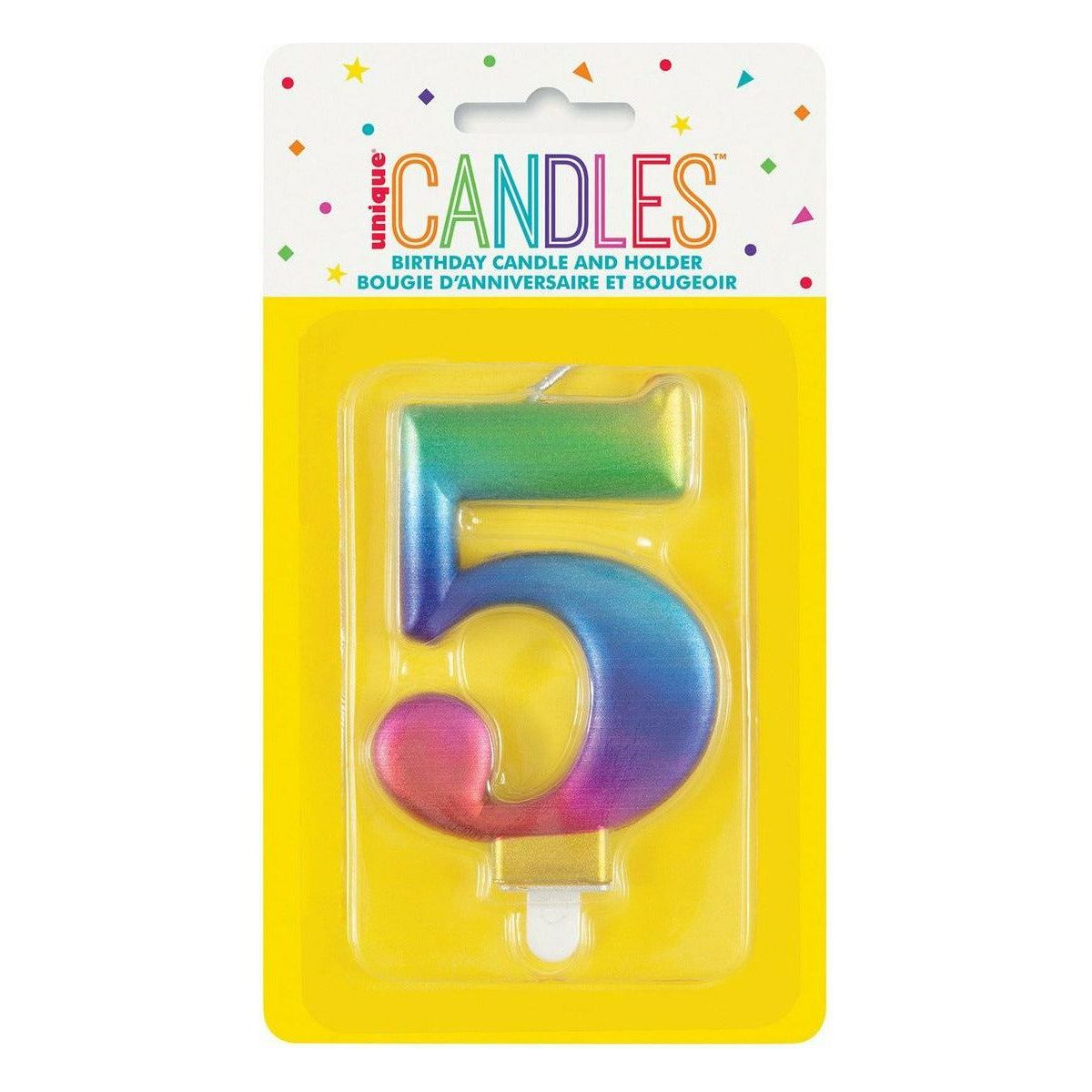 Number 5 Metallic Rainbow Birthday Candle - Dollars and Sense