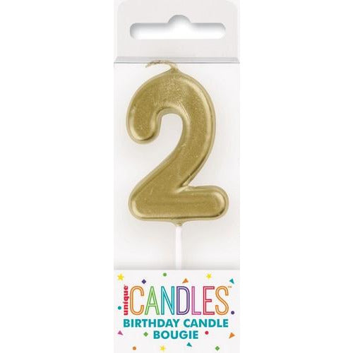 Number 2 Mini Gold Pick Birthday Candle - Dollars and Sense