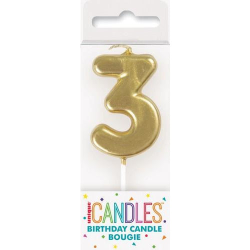 Number 3 Mini Gold Pick Birthday Candle - Dollars and Sense