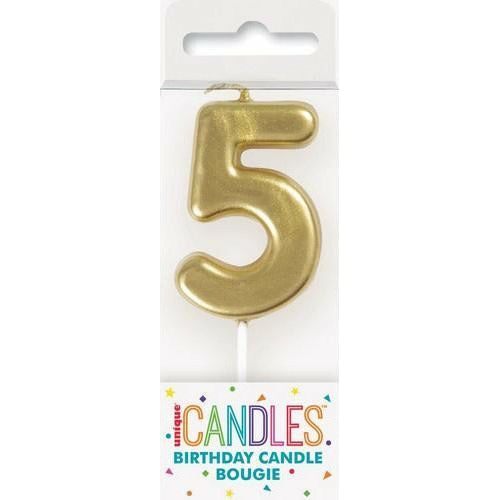 Number 5 Mini Gold Pick Birthday Candle - Dollars and Sense